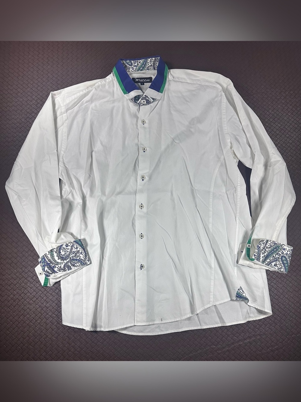 Maceoo Men’s Dress White Button Down Shirt Size 6/Large